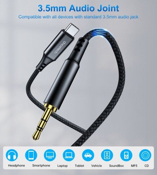 Аудiо-кабель CHOETECH AUX008-BK з Type-C (USB-C) - стерео-аудіо 3.5 мм (CDLA), 2м