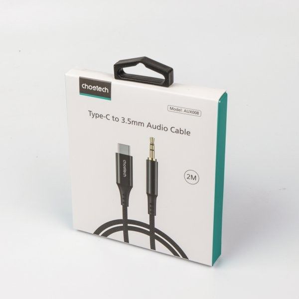 Аудiо-кабель CHOETECH AUX008-BK з Type-C (USB-C) - стерео-аудіо 3.5 мм (CDLA), 2м