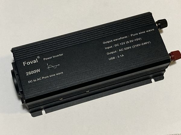 Інвертор Foval 2600W вхід DC 12V, вихід AC 230V, 1300Вт, USB 5V DC 3.1A, чиста правильна синусоїда