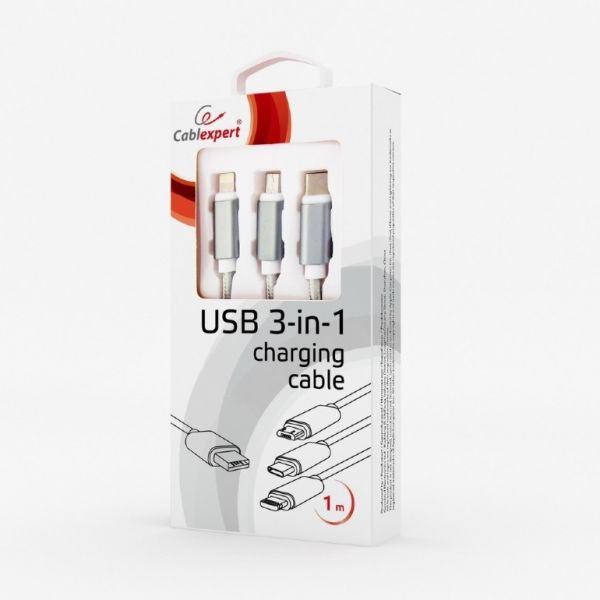 Кабель Cablexpert CC-USB2-AM31-1M для зарядки USB BM-папа/Lightning/Micro/Type-C USB, 1.0 м