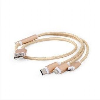 Кабель Cablexpert CC-USB2-AM31-1M-G для заряджання USB AM-тато/Lightning/Micro/Type-C, 1.0 м, золотистий