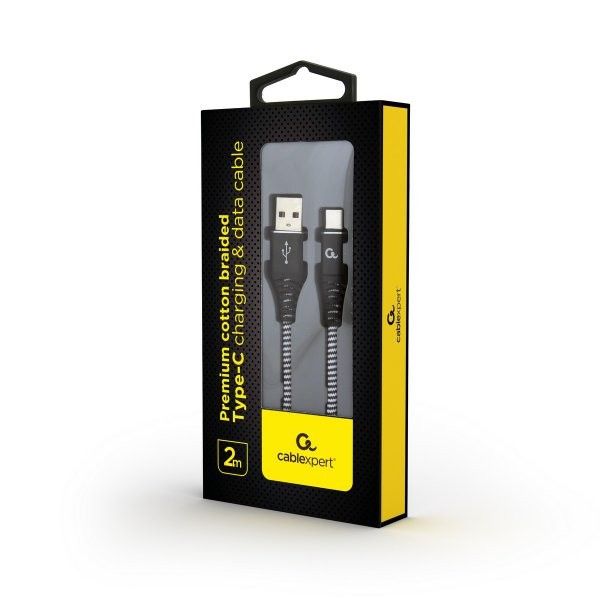 Кабель Cablexpert CC-USB2B-AMCM-2M-BW USB 2.0 A-тато/Type-C тато, преміум, 2.1 А