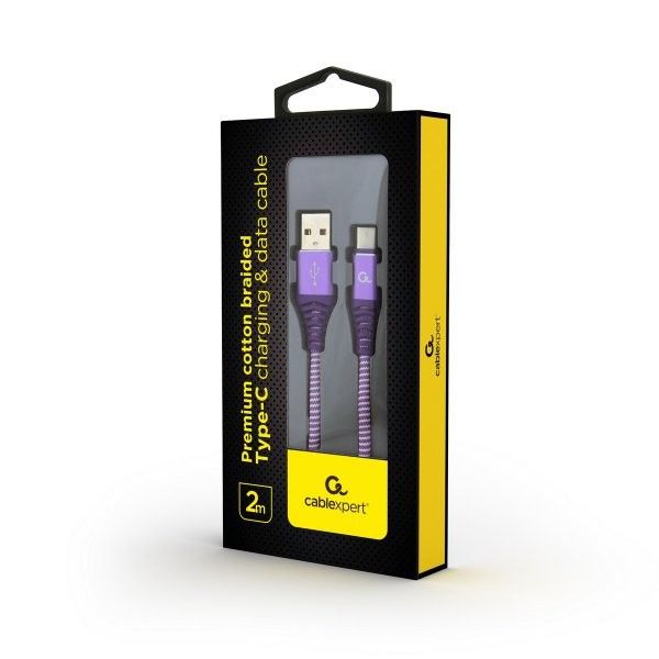 Кабель Cablexpert CC-USB2B-AMCM-2M-PW USB 2.0 A-тато/Type-C тато, преміум, 2.1 А