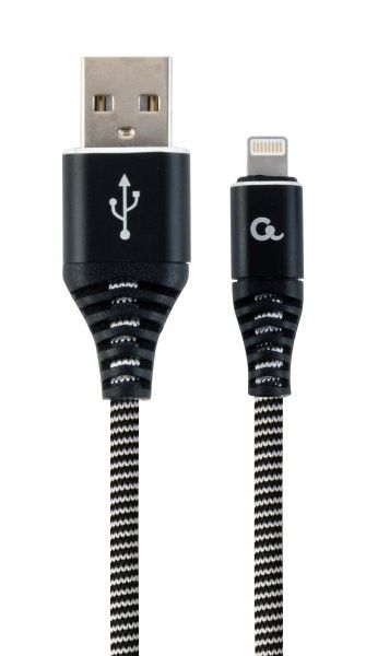 Кабель Cablexpert CC-USB2B-AMLM-1M-BW USB 2.0 А-тато/Lightning, 1.0 м, преміум, 2.1 А, black/white