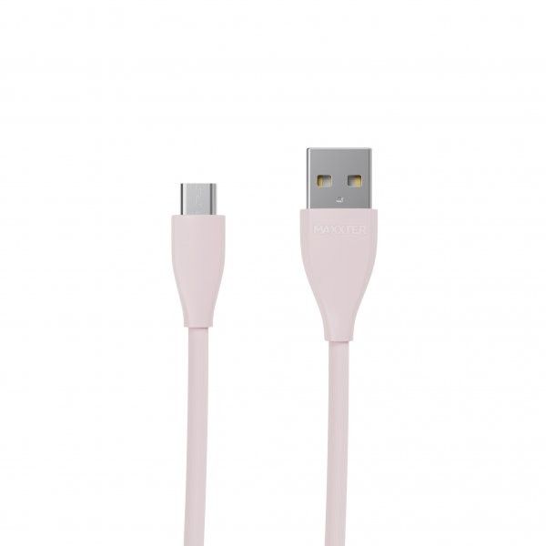 Кабель Maxxter UB-M-USB-01GP micro USB 2.0 A-тато/Micro B-тато, преміум, 2.4 А, силіконова застібка, рожевий