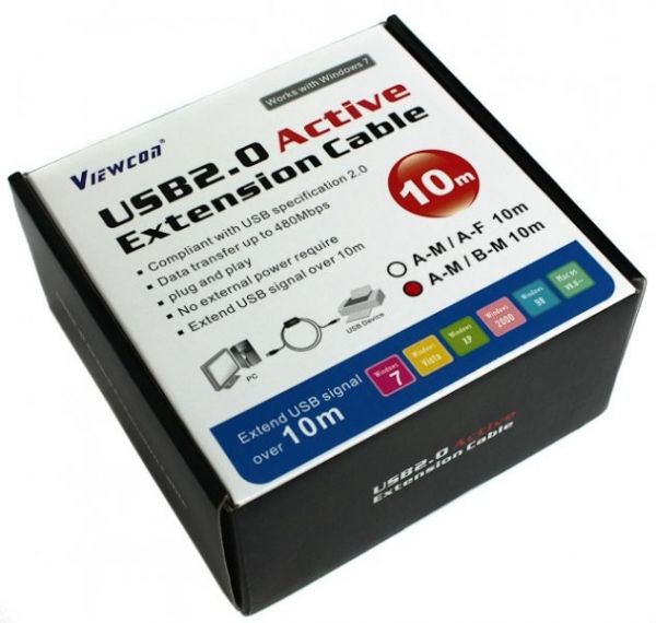 Кабель Viewcon VV013-10M  активний, USB 2.0, AM/BM 10м.