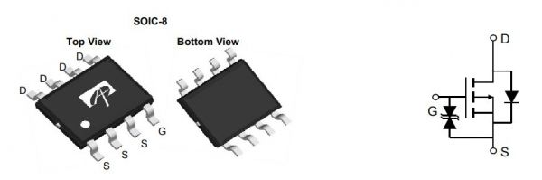 Мікросхема A&O Semiconductor AO4423 P-Channel MOSFET 30V 17A 6.2mO