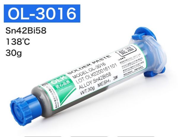 Паяльна паста OLK OL-3016 Sn42Bi58. 138C, 30г (OL-3016-30)