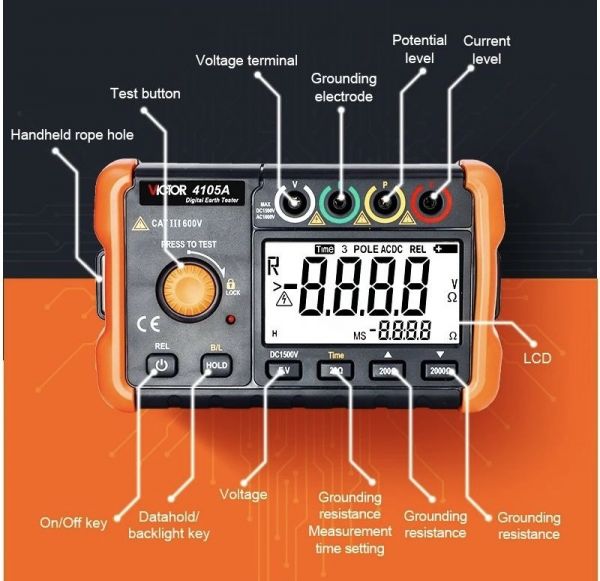 Вимірювач опору заземлення Victor 4105A